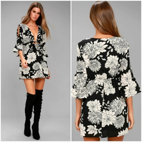 Lulus Floral Dress Cold Shoulder Bell - Picture 2 of 6